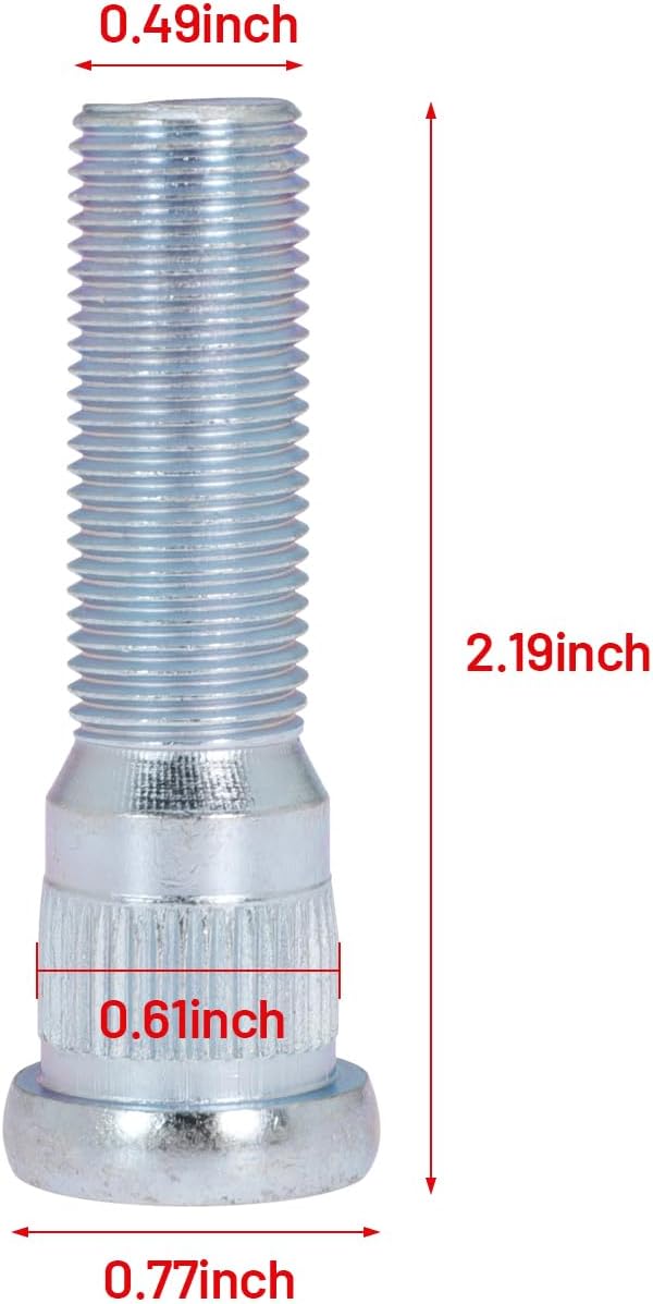 6Pcs Wheel Stud for Trailer for Lippert Axles 2000 lb to 3500 lb for Dexter 4400 lb with 1/2"-20 UNF Thread Size 0.617" Spline, 0.77" Head 2.19" Length