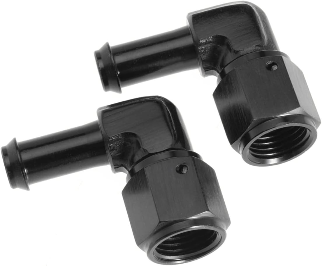 Female AN6 to 3/8 Hose Fuel Fittings 90 Degree Swivel Oil Line Pipe Adapter Black 2PCS