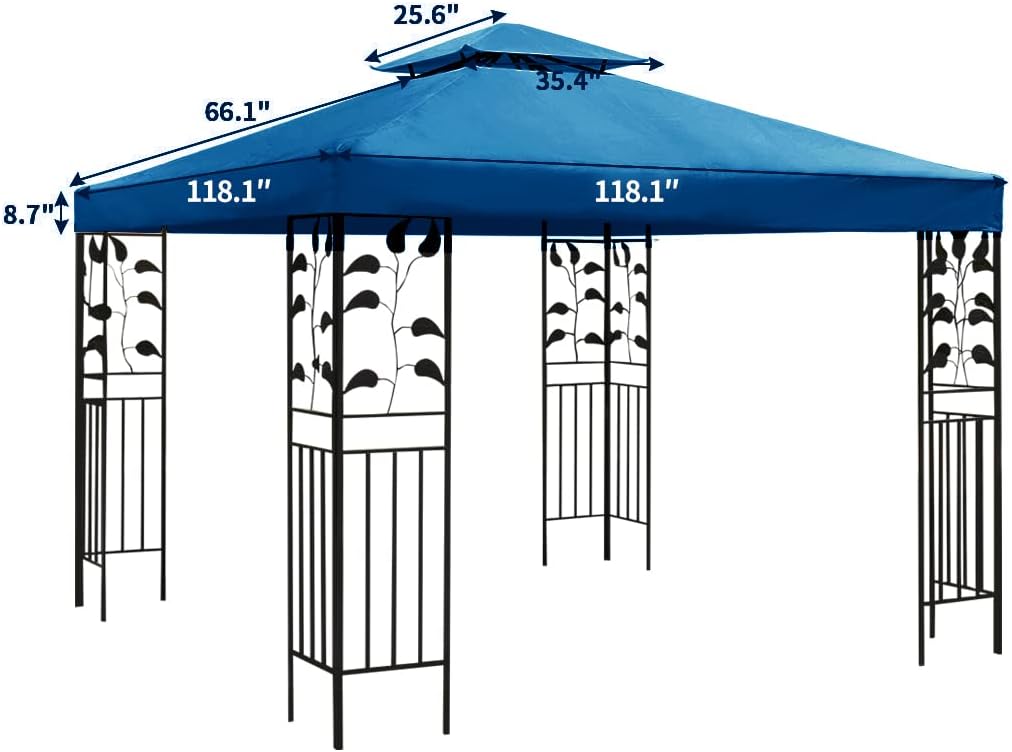 Gazebo Canopy Replacement -Grill Replacement Roof -Gazebos on Clearance Outdoor Shelter Top Double Tiered Canopy Cover, 10x10 FT (Royal Blue)