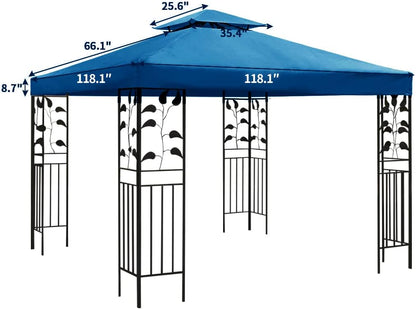 Gazebo Canopy Replacement -Grill Replacement Roof -Gazebos on Clearance Outdoor Shelter Top Double Tiered Canopy Cover, 10x10 FT (Royal Blue)