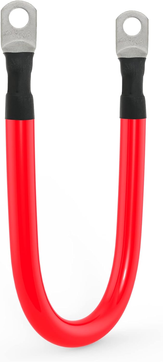 1/0 AWG Gauge Battery Cable Power Inverter Cables with 3/8 Inch lugs for Solar Marine RV Car Truck Tractor Motorcycle 2pcs (1FT)