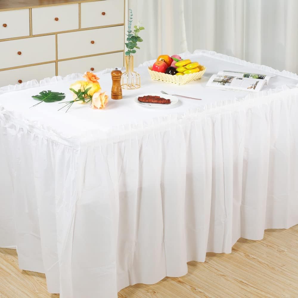 5 Pack Plastic Table Skirts for Rectangle Tables with 5 Pack Table Cloths, Blue Tableskirts and 54" x 108" Tablecloths, Disposable Tablecloth Skirt Table Covers for Party Birthday Baby Shower