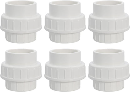 1-1/2" PVC Union Coupling Pipe Fitting PVC Adapter Schedule 40, EPDM O-Ring, 1-1/2 inch Slip Coupling Fitting (Socket x Socket), 6 Pack, White