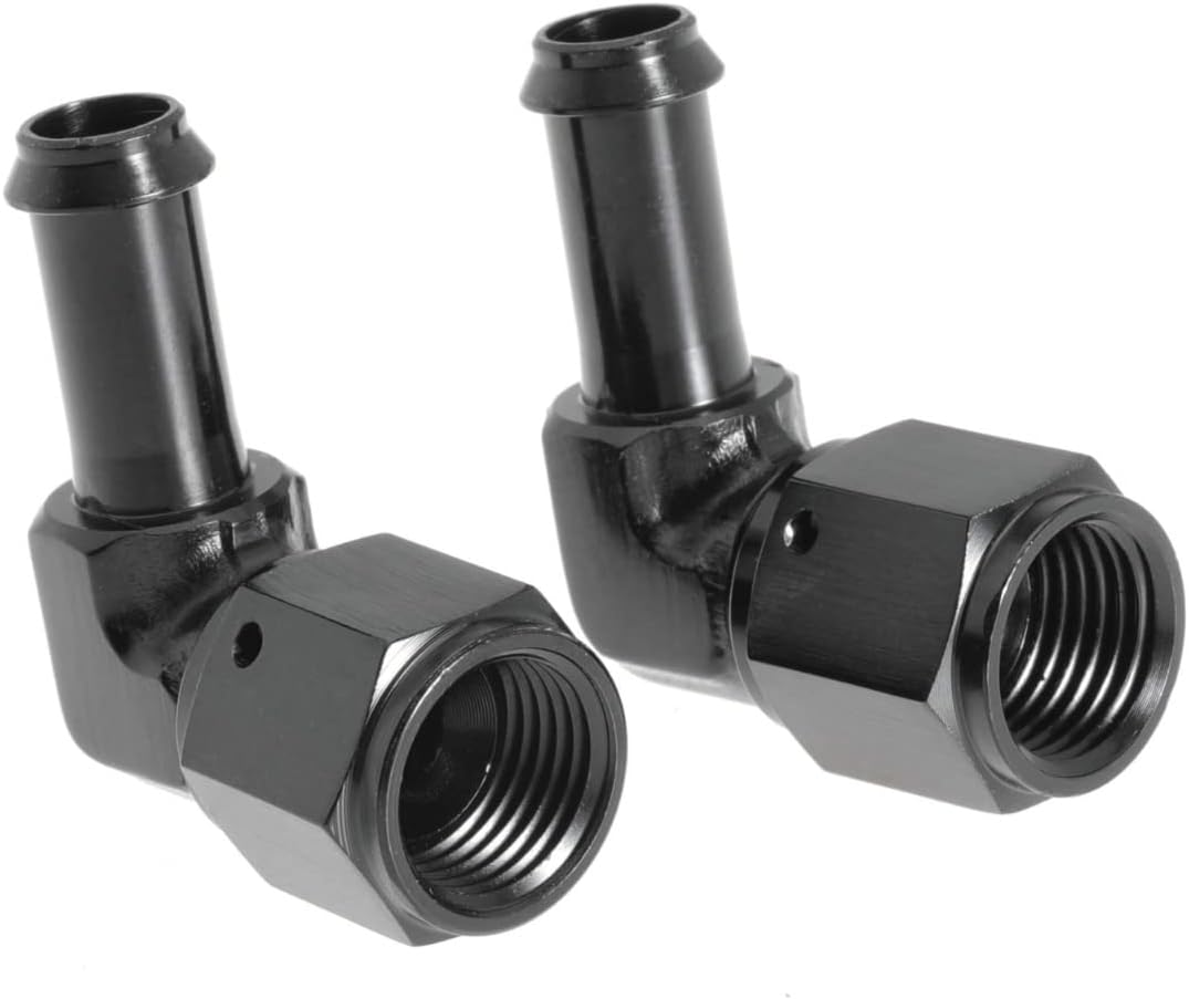 Female AN6 to 3/8 Hose Fuel Fittings 90 Degree Swivel Oil Line Pipe Adapter Black 2PCS