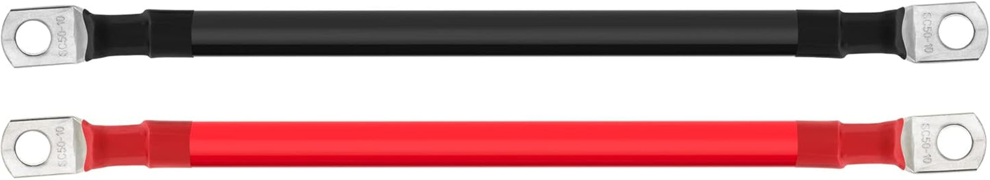 1/0 AWG Gauge Battery Cable 0 Gauge Power Inverter Cables with 3/8 Inch lugs for Solar Marine RV Car Truck Tractor Motorcycle (1FT, with 3/8"+5/16" Top Post Set)