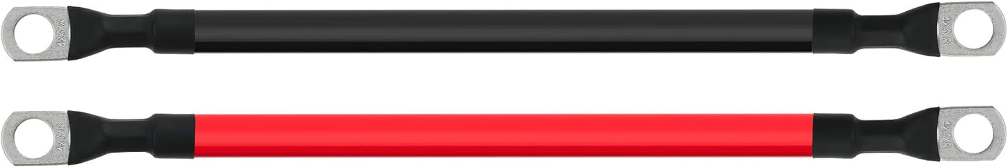 4 AWG Battery Cable 4AWG Gauge Pure Copper Battery Inverter Cables with 3/8 in Lugs Both Ends Power Inverter Wire Set for Automotive Solar Marine Boat RV Car Motorcycle Red and Black (1ft)