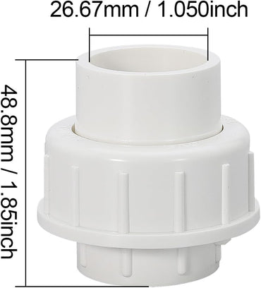 3/4" PVC Union Coupling Pipe Fitting PVC Adapter Schedule 40, EPDM O-Ring, 3/4 inch Slip Coupling Fitting (Socket x Socket), 6 Pack, White