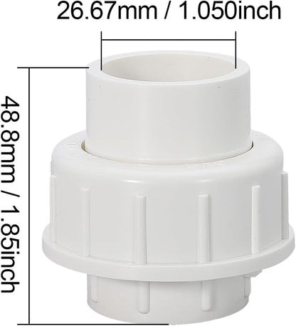 1-1/2" PVC Union Coupling Pipe Fitting PVC Adapter Schedule 40, EPDM O-Ring, 1-1/2 inch Slip Coupling Fitting (Socket x Socket), 2 Pack, White