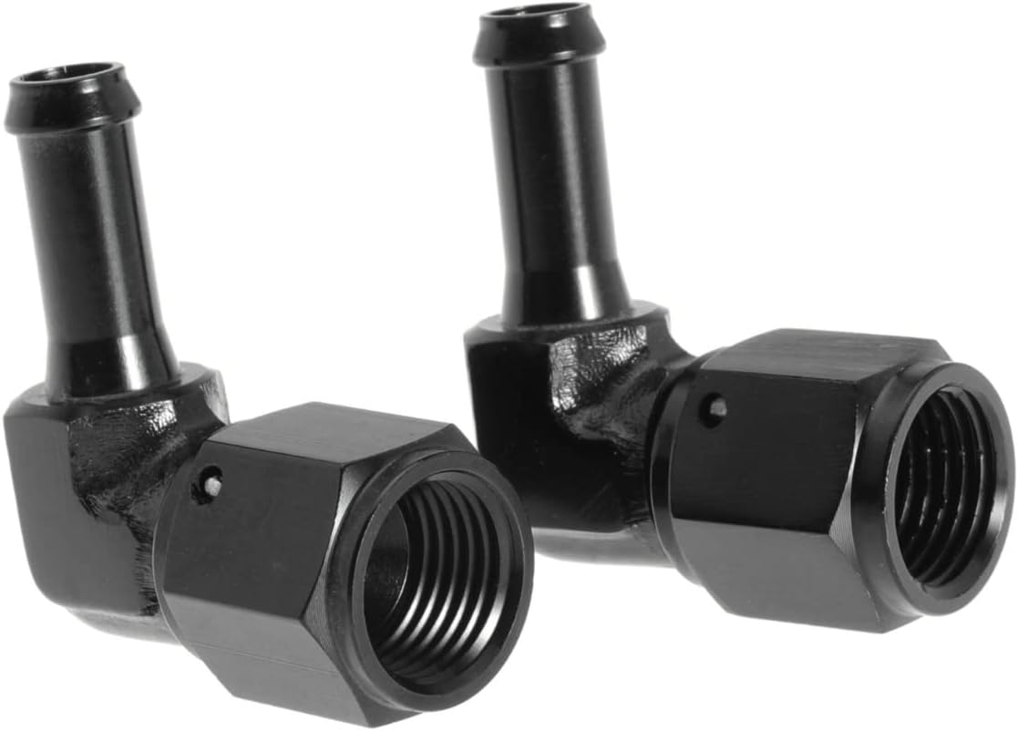 Female 6AN to 5/16 Hose Fuel Fittings 90 Degree Swivel Oil Line Pipe Adapter Black 2PCS
