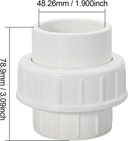 1-1/2" PVC Union Coupling Pipe Fitting PVC Adapter Schedule 40, EPDM O-Ring, 1-1/2 inch Slip Coupling Fitting (Socket x Socket), 4 Pack, White