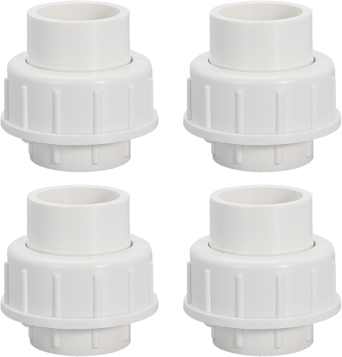 2" PVC Union Coupling Pipe Fitting PVC Adapter Schedule 40, EPDM O-Ring, 2 inch Slip Coupling Fitting (Socket x Socket), 2 Pack, White
