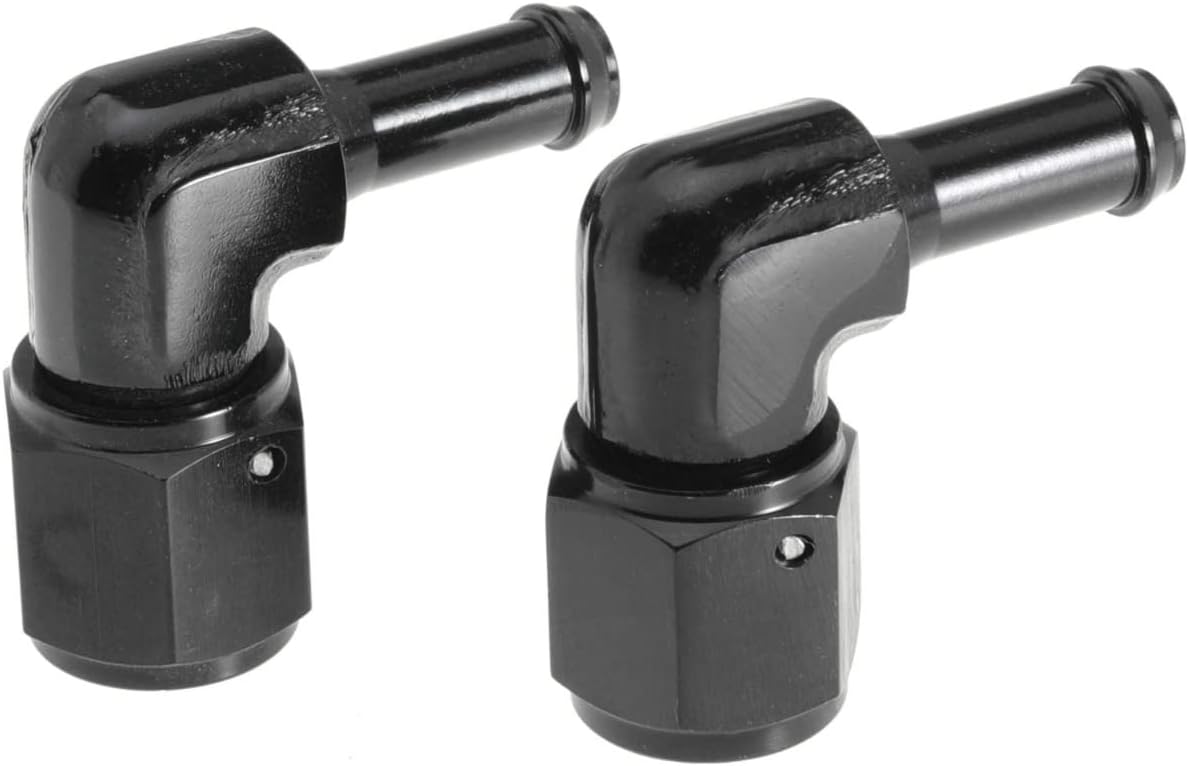 Female 6AN to 5/16 Hose Fuel Fittings 90 Degree Swivel Oil Line Pipe Adapter Black 2PCS