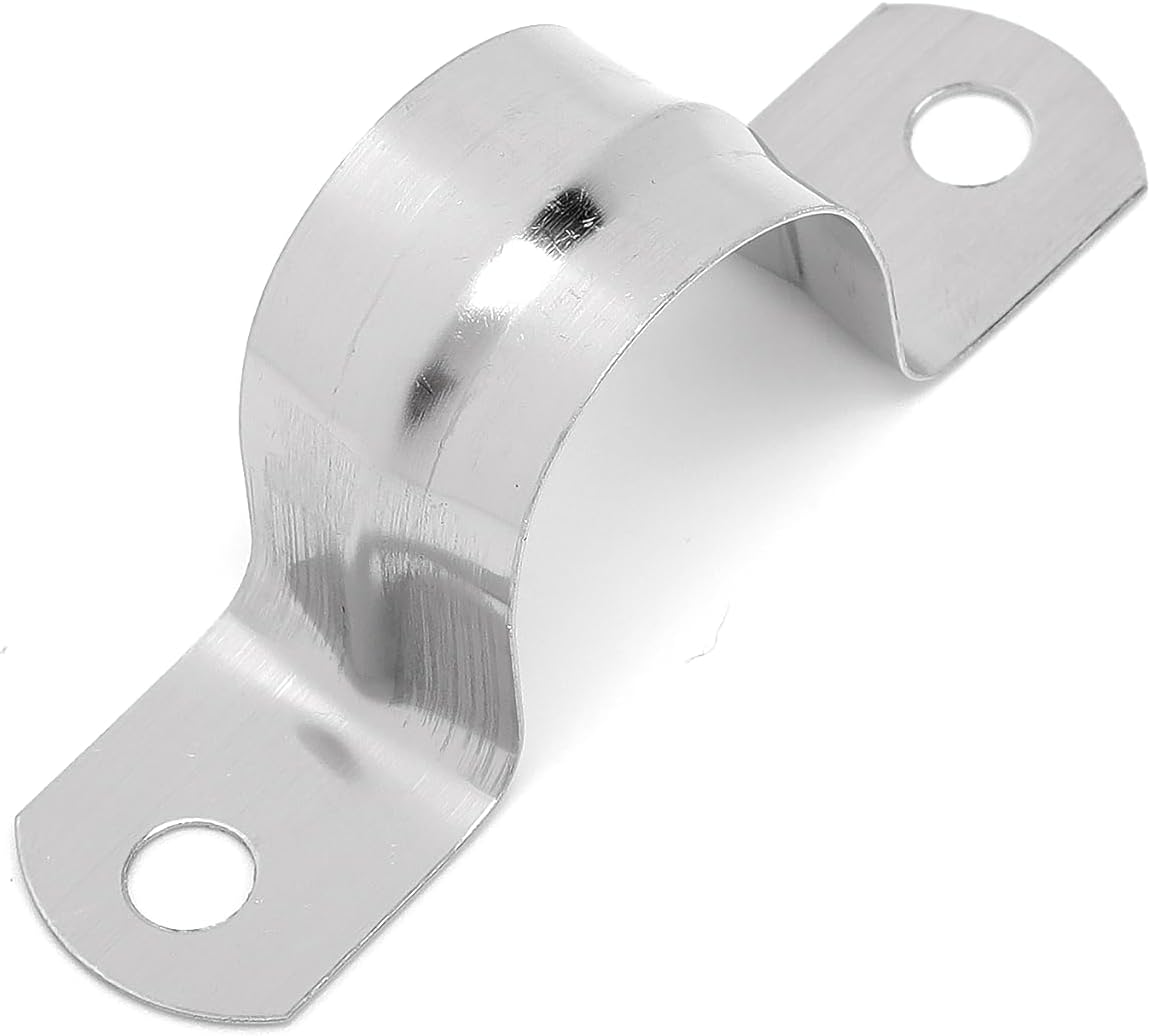 25PCS M25 304 Stainless Steel Rigid Pipe Strap Two Hole Cable Strap u Bracket Pipe Clamps Heavy Duty Pipe Fasten Holder for Tube, Pipe or Wire Cord Installation (25, 25MM（1 "）)