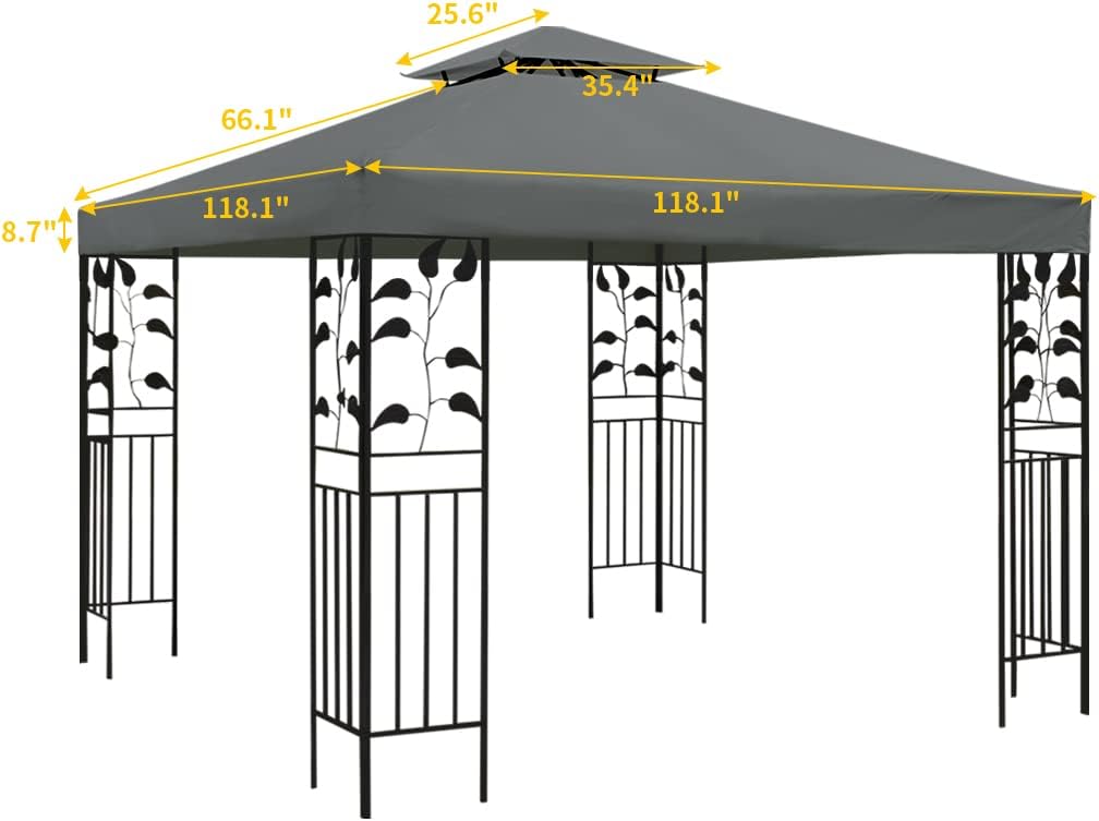 Gazebo Canopy Replacement - Grill Gazebo Roof -Canopy Replacement Top Double Tiered Cover, 10x10 FT (Gray)