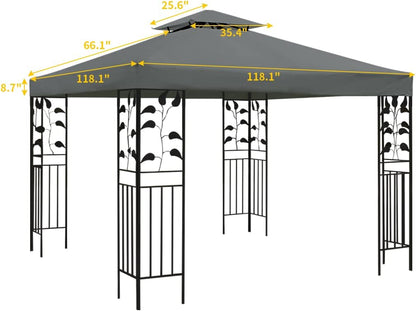 Gazebo Canopy Replacement - Grill Gazebo Roof -Canopy Replacement Top Double Tiered Cover, 10x10 FT (Gray)
