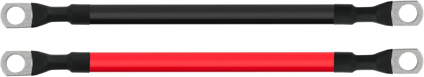 4 AWG Battery Cable 4AWG Gauge Pure Copper Battery Inverter Cables with 3/8 in Lugs Both Ends Power Inverter Wire Set for Automotive Solar Marine Boat RV Car Motorcycle Red and Black (9in)