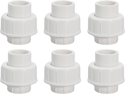 1" PVC Union Coupling Pipe Fitting PVC Adapter Schedule 40, EPDM O-Ring, 1 inch Slip Coupling Fitting (Socket x Socket), 6 Pack, White