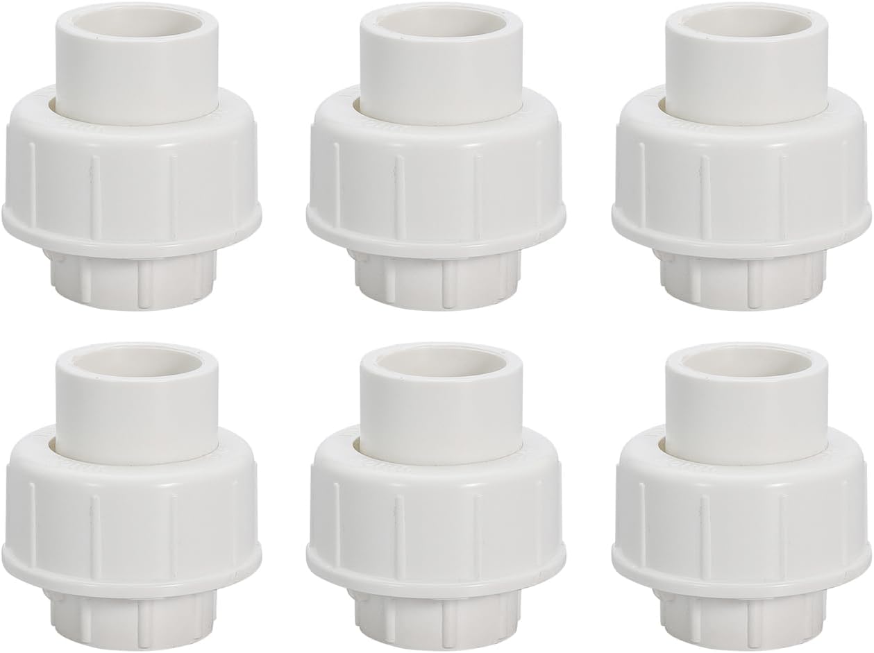3/4" PVC Union Coupling Pipe Fitting PVC Adapter Schedule 40, EPDM O-Ring, 3/4 inch Slip Coupling Fitting (Socket x Socket), 6 Pack, White