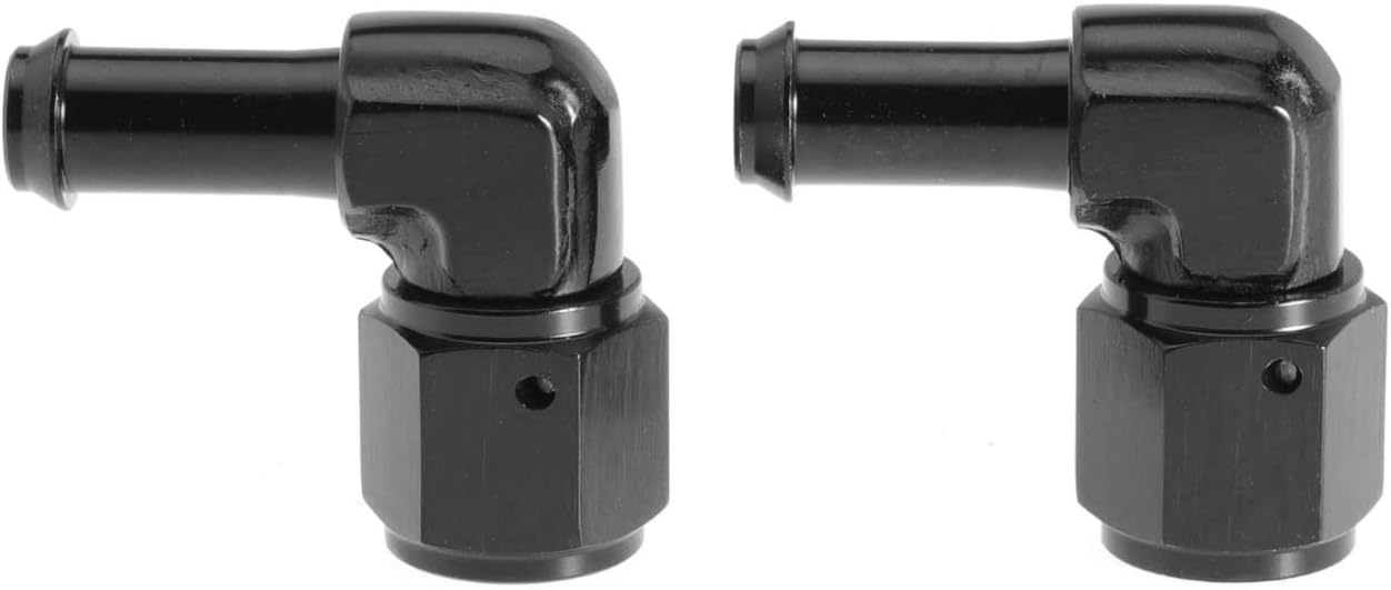 Female 6AN to 5/16 Hose Fuel Fittings 90 Degree Swivel Oil Line Pipe Adapter Black 4PCS