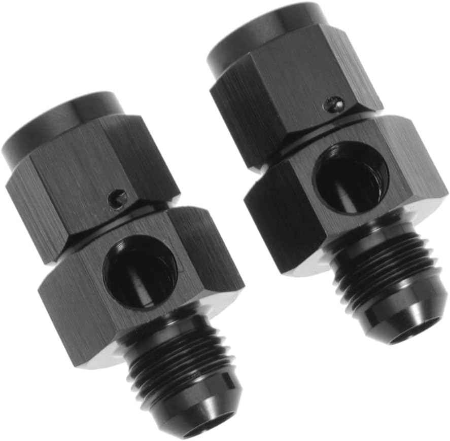 6AN Female to 6AN Male Flare Fuel Pressure Take Off Hose Pipe Adapter Fittings with 1/8 NPT Port Fuel Line Tube Pipe Connector Black 2PCS