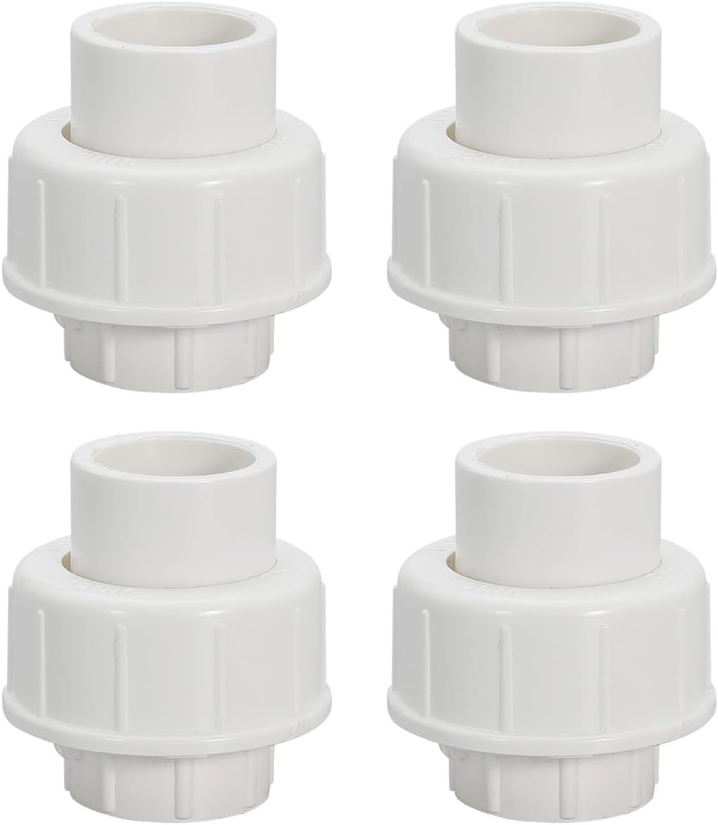 1/2" PVC Union Coupling Pipe Fitting PVC Adapter Schedule 40, EPDM O-Ring, 1/2 inch Slip Coupling Fitting (Socket x Socket), 2 Pack, White
