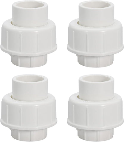 1-1/2" PVC Union Coupling Pipe Fitting PVC Adapter Schedule 40, EPDM O-Ring, 1-1/2 inch Slip Coupling Fitting (Socket x Socket), 4 Pack, White