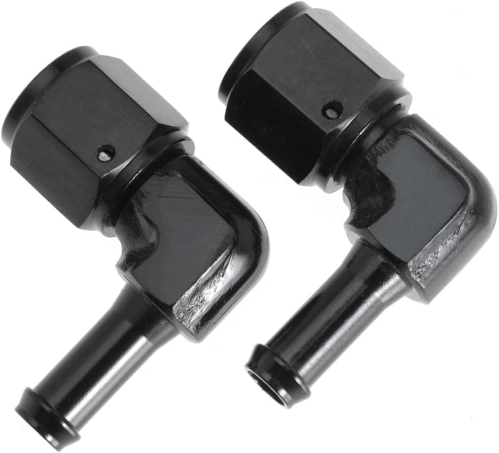 Female 6AN to 5/16 Hose Fuel Fittings 90 Degree Swivel Oil Line Pipe Adapter Black 2PCS