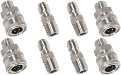 3/8'' Quick Connect Coupler Fittings Stainless Steel Adapter Set for Pressure Washer NPT Male Thread Kit