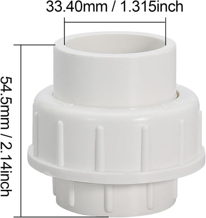 1" PVC Union Coupling Pipe Fitting PVC Adapter Schedule 40, EPDM O-Ring, 1 inch Slip Coupling Fitting (Socket x Socket), 6 Pack, White