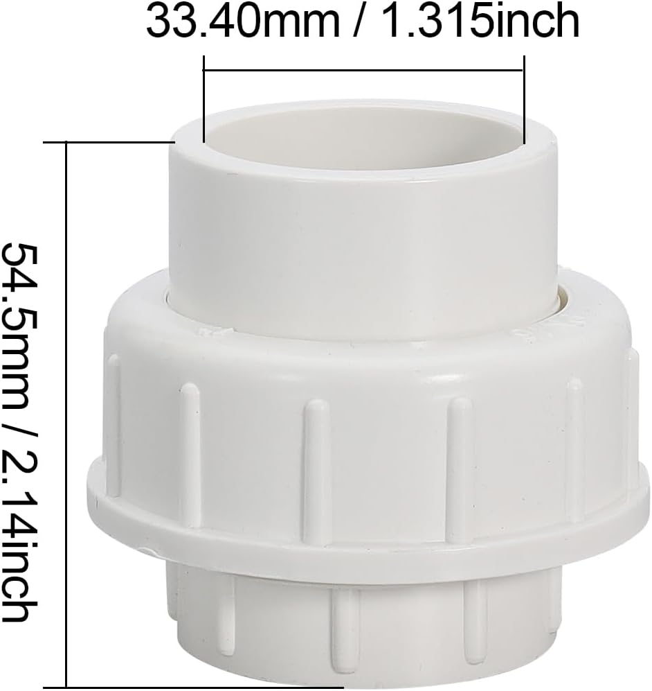 1" PVC Union Coupling Pipe Fitting PVC Adapter Schedule 40, EPDM O-Ring, 1 inch Slip Coupling Fitting (Socket x Socket), 2 Pack, White