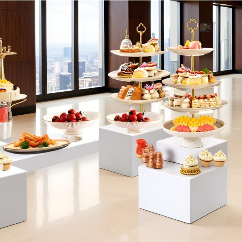 6Pcs Buffet Risers-Dessert Table Display Set- Food Display Risers for Party, White Dessert Stands,Cube Boxes Display Nesting for Buffet Table Catering Dessert (S-5" 6" 6.8" 7" 7.5" 8")
