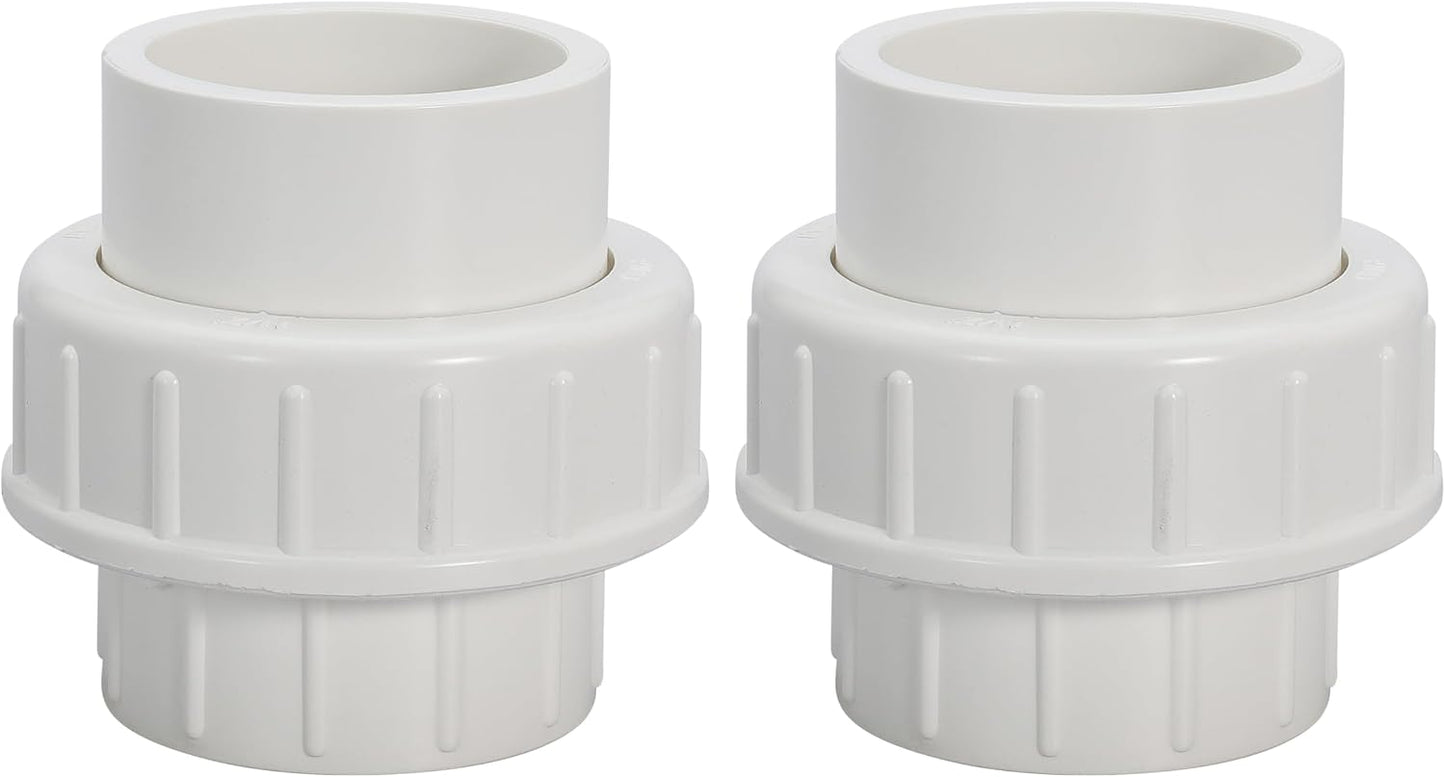 1-1/2" PVC Union Coupling Pipe Fitting PVC Adapter Schedule 40, EPDM O-Ring, 1-1/2 inch Slip Coupling Fitting (Socket x Socket), 2 Pack, White