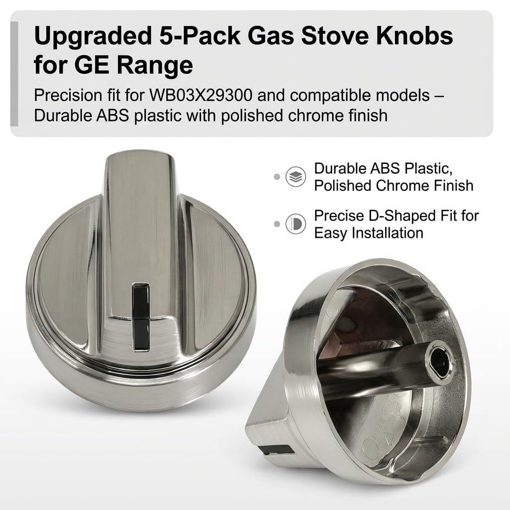WB03X29300 Gas Stove Knobs Replace for GE Stainless Steel Stove Gas Range Knobs Compatible with JGP3030SL2SS JGP3036SL1SS JGP3530SL1SS JGP5530SL1SS JGP5536SL1SS AP6301265 4585904 (Silvery-10 Pack)