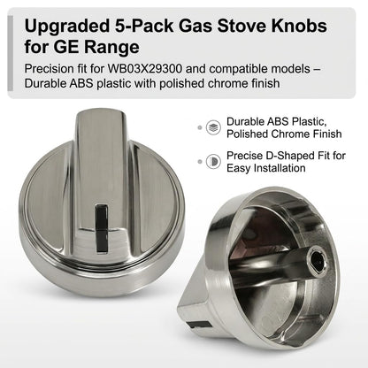 WB03X29300 Gas Stove Knobs Replace for GE Stainless Steel Stove Gas Range Knobs Compatible with JGP3030SL2SS JGP3036SL1SS JGP3530SL1SS JGP5530SL1SS JGP5536SL1SS AP6301265 4585904 (Silvery-10 Pack)