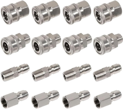 3/8'' Quick Connect Coupler Fittings Stainless Steel Adapter Set for Pressure Washer NPT Male Thread Kit