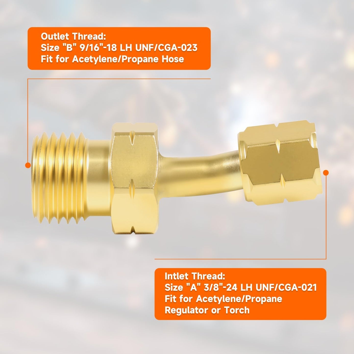 Acetylene Propane Hose Adaptors and Oxygen Hose Coupler Connect Size "B" 9/16"-18 Hose to Size "A" 3/8"-24 Regulator or Torch