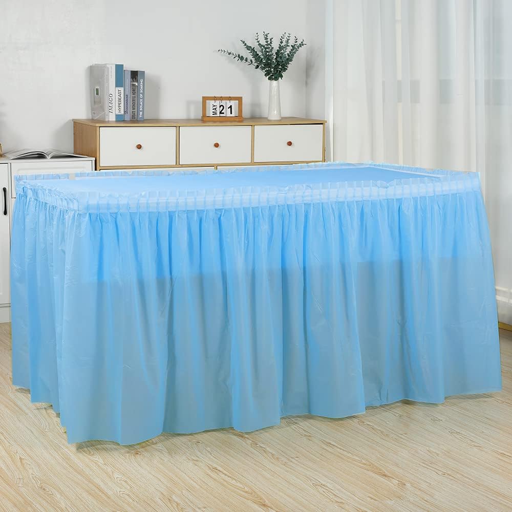 Frtzal 5 Pack Plastic Table Skirts & Cloths - Rectangle Tables, 54" x 108", Blue, Party, Birthday, Baby Shower
