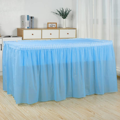 Frtzal 5 Pack Plastic Table Skirts & Cloths - Rectangle Tables, 54" x 108", Blue, Party, Birthday, Baby Shower