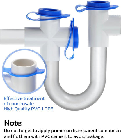 2PACK 3/4" Standard Condensate Trap U Trap for HVAC Systems, Air Conditioner with 19" Cleaning Brush