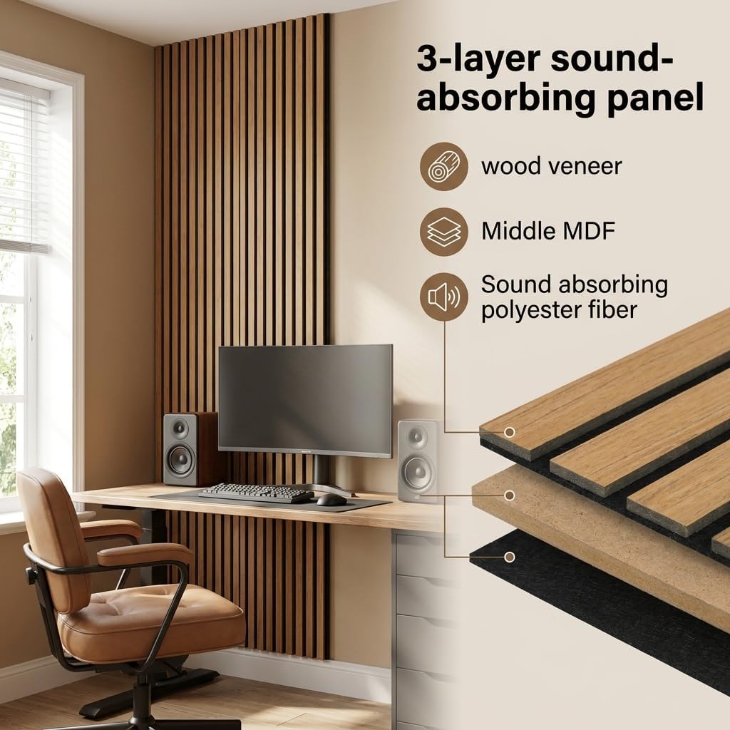 5 Pack Large Acoustic Panels for Wall Sound Proof 47.2 x 23.6 x 0.4 Inch Sound Dampening Panels for Wall Decor Wood Veneer Sound Absorbing Wall Panel for Bedroom Home Studio Office (Teak)