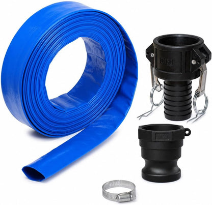Pool Backwash Drain Hose Lay Flat Discharge Hose 1-1/2" x 25ft Reinforced Drain Pipe with Camlock Fittings for Pump Pool Drainage Includes 150A Adapter and Stainless Steel Clamp
