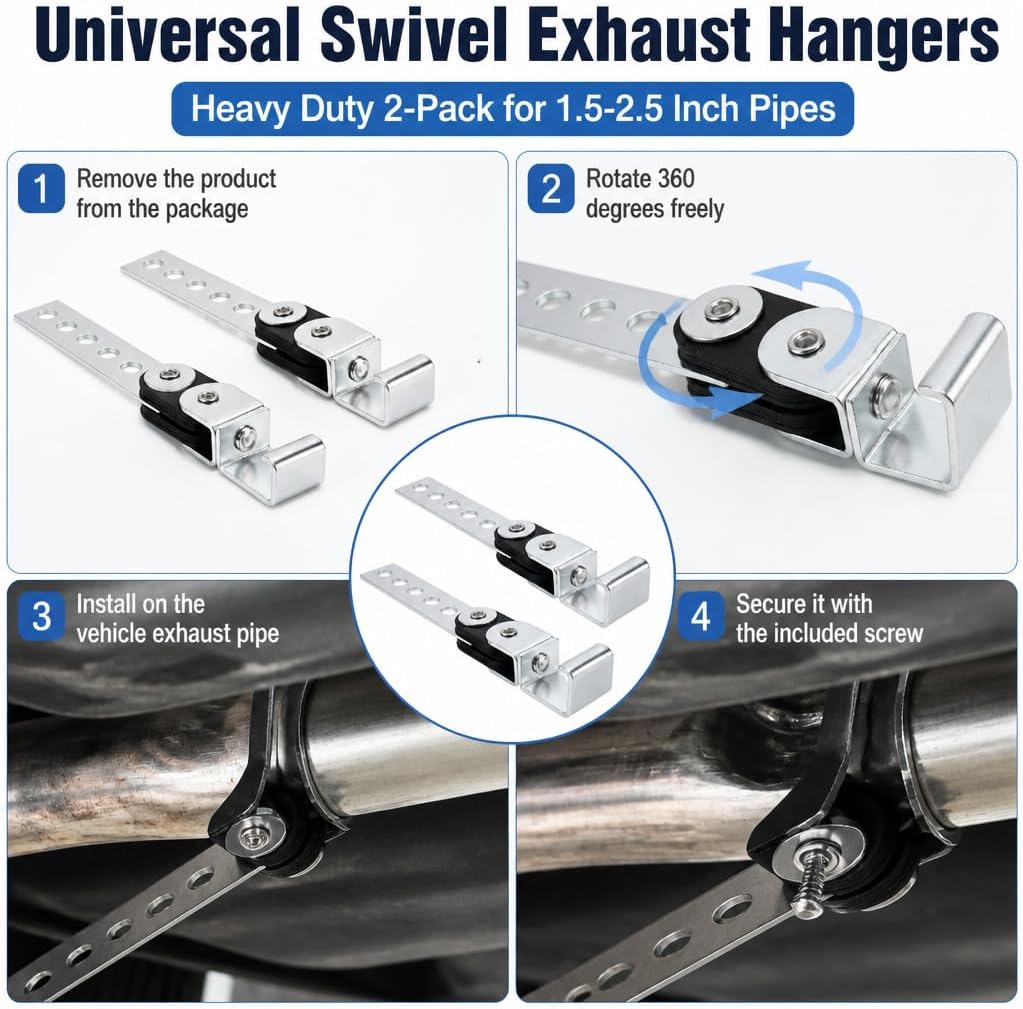 2 Pcs Exhaust Hangers Muffler Hanger Swivel Tail Pipe Universal Exhaust Tailpipe Hanger Heavy Duty Tailpipe Muffler Bracket Flexible Swivel