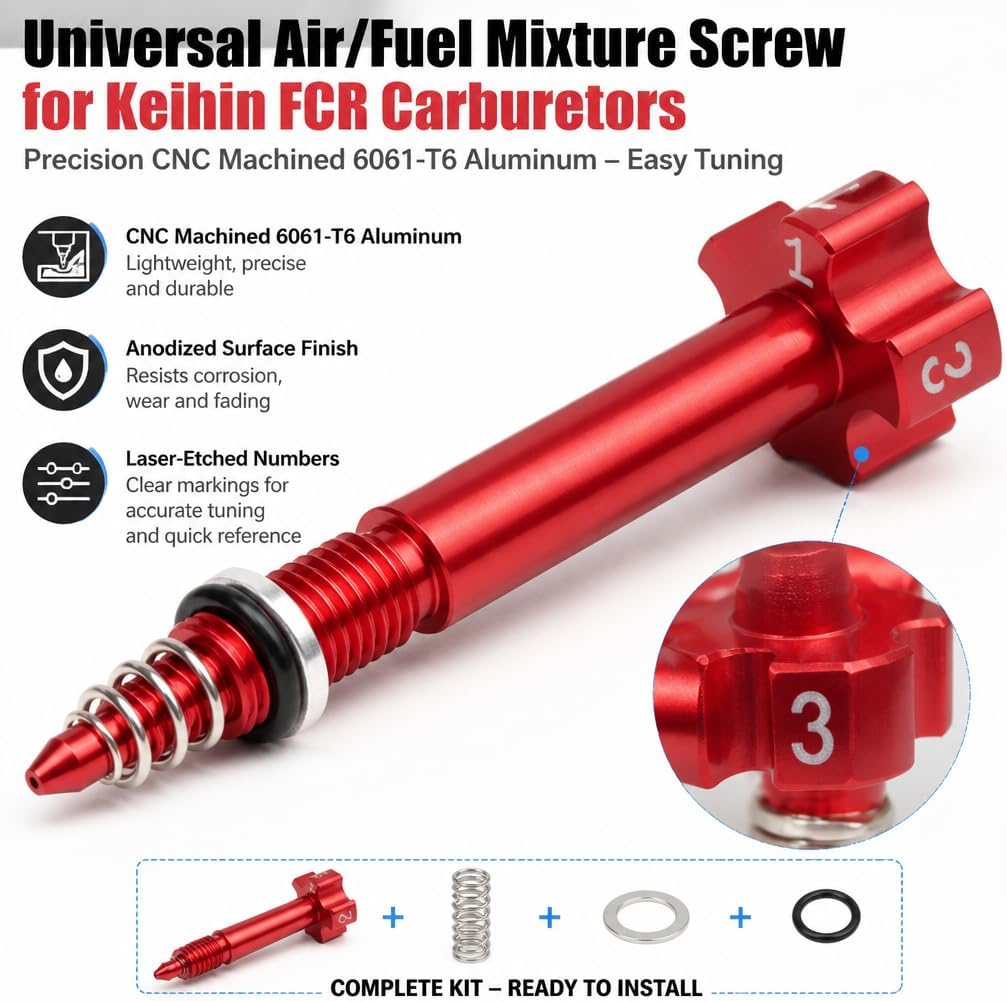 Air Fuel Mixture Screw for Keihin FCR Carb for Honda CRF150R CRF150R for Yamaha YFZ450 YZ250F YZ426F YZ450F for Kawasaki KLX450R KX250F KX450F for Suzuki RMZ250 RAMZ450 (Red)
