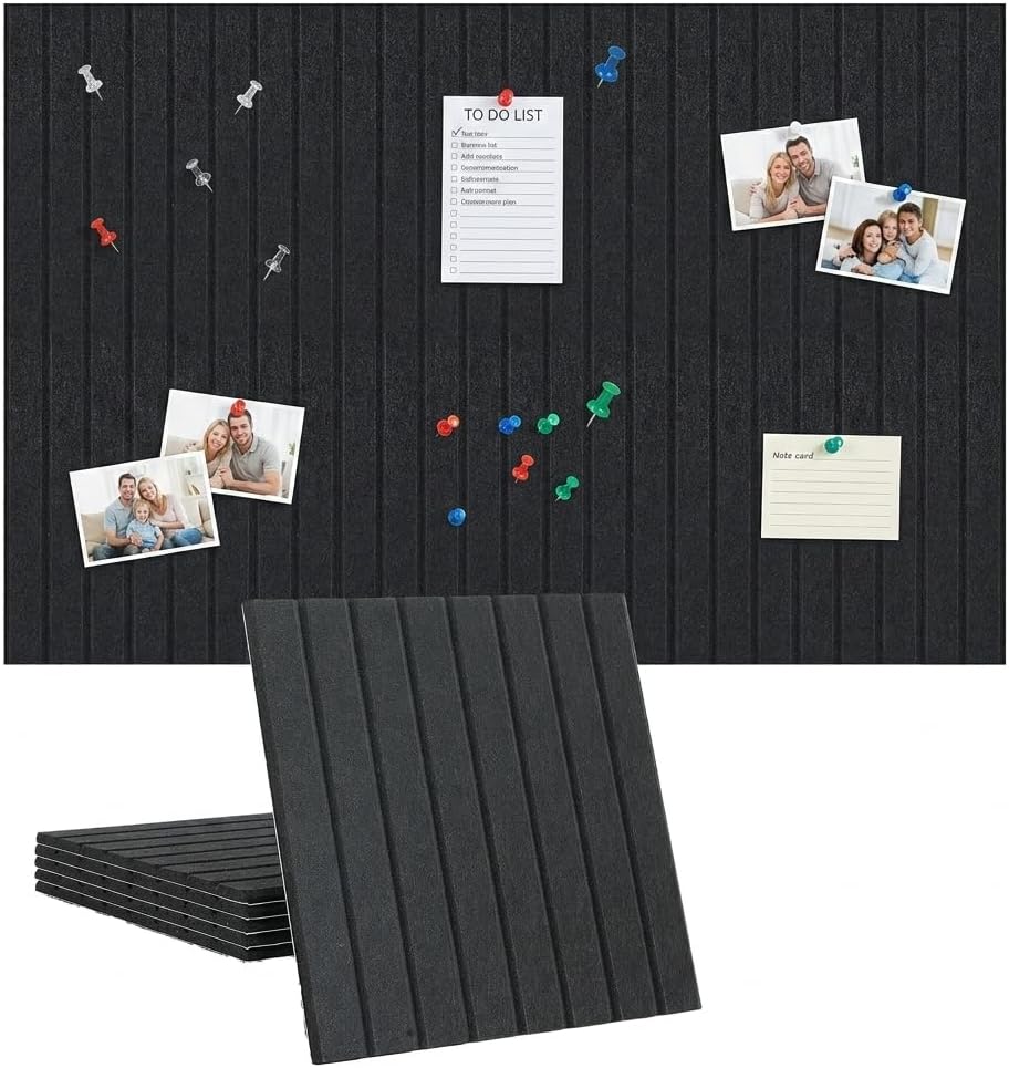 Large Splicing Felt Bulletin Board Cork Board Alternative 48" x 36" Felt Pin Board for Home Office Classroom Wall Decor Felt Wall Panel with Pushpins Tabs (Fine-Stripe 12 Pack, Oatmeal)