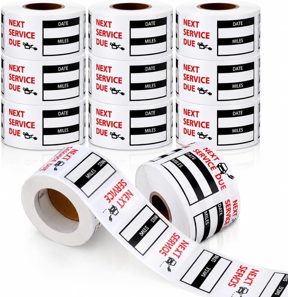 Oil Change Service Reminder Stickers - 1200 Pcs 2x2 Black, Next Service Due Roll, Removable Vinyl Peel & Write, No Residue Car Sticker (4)