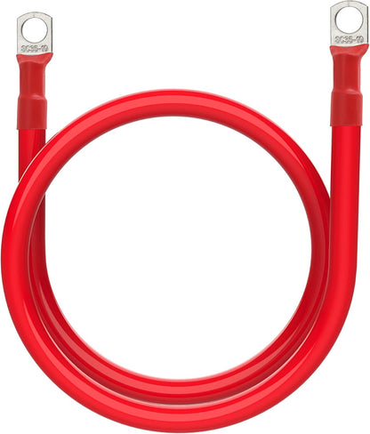 2 AWG Battery Cable 2 Gauge Battery Inverter Cables with 3/8 in Lugs Pure Copper Power Inverter Wire Set for Solar Marine Boat RV Car Motorcycle (3FT, 1 red +1 black cable)