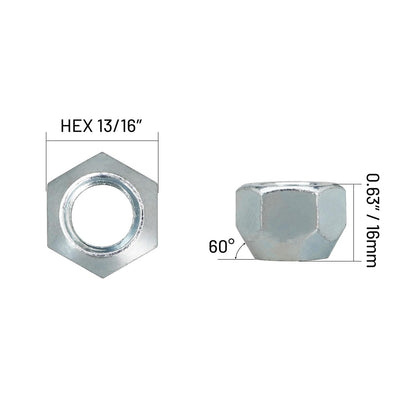 24Pcs 1/2-20 Inch Wheel Nuts for 1/2" Wheel Studs for Trailers for Boat Trailer Tires Length: 0.62"(15.77mm), Width: 0.8"(20.4mm) for RV Truck Tire