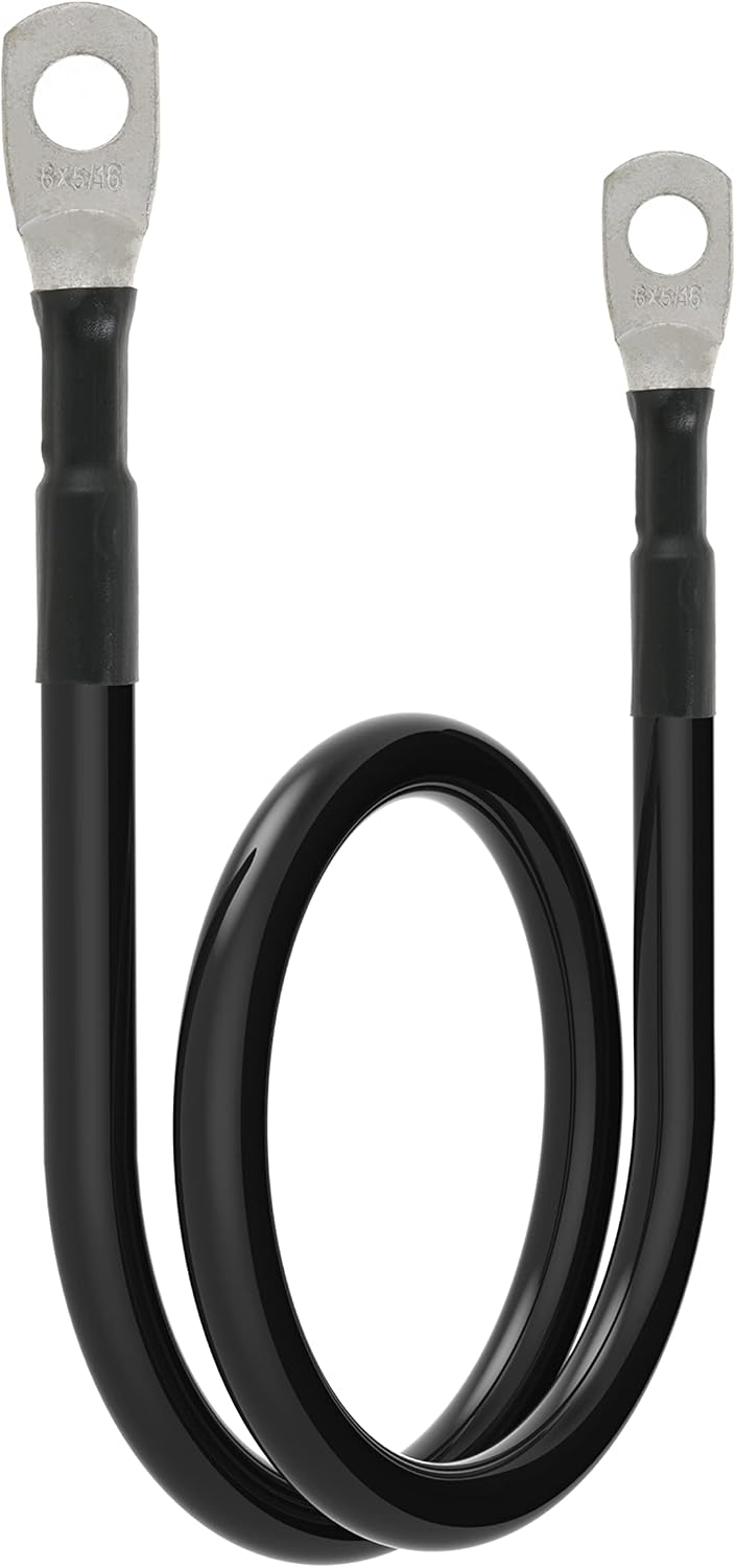 6 AWG Battery Cables 6 Gauge Battery Power Inverter Cable with 5/16 Inch Tinned Copper Lugs Both Ends for Solar Marine Boat RV Car Motorcycle 2 pcs (18 in)