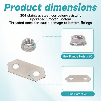 Nickel Plated, Copper Bus Bars and Stainless SS Nuts Set for Hybrid Battery for Toyota for Prius V for Lexus CT200h 04 05 06 07 08 09 10 11 12 13 14 15 16 17 (Improved Model)