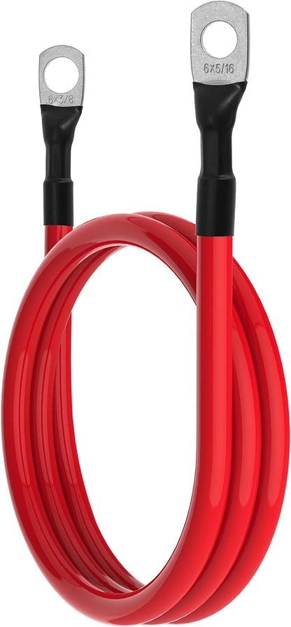 6 AWG Battery Cables 6 Gauge Battery Inverter Cables with 3/8 Inch and 5/16 Inch Lugs Each End for Solar Marine RV Car SUV Truck Tractor Motorcycle 2pcs (3FT, 6 AWG)